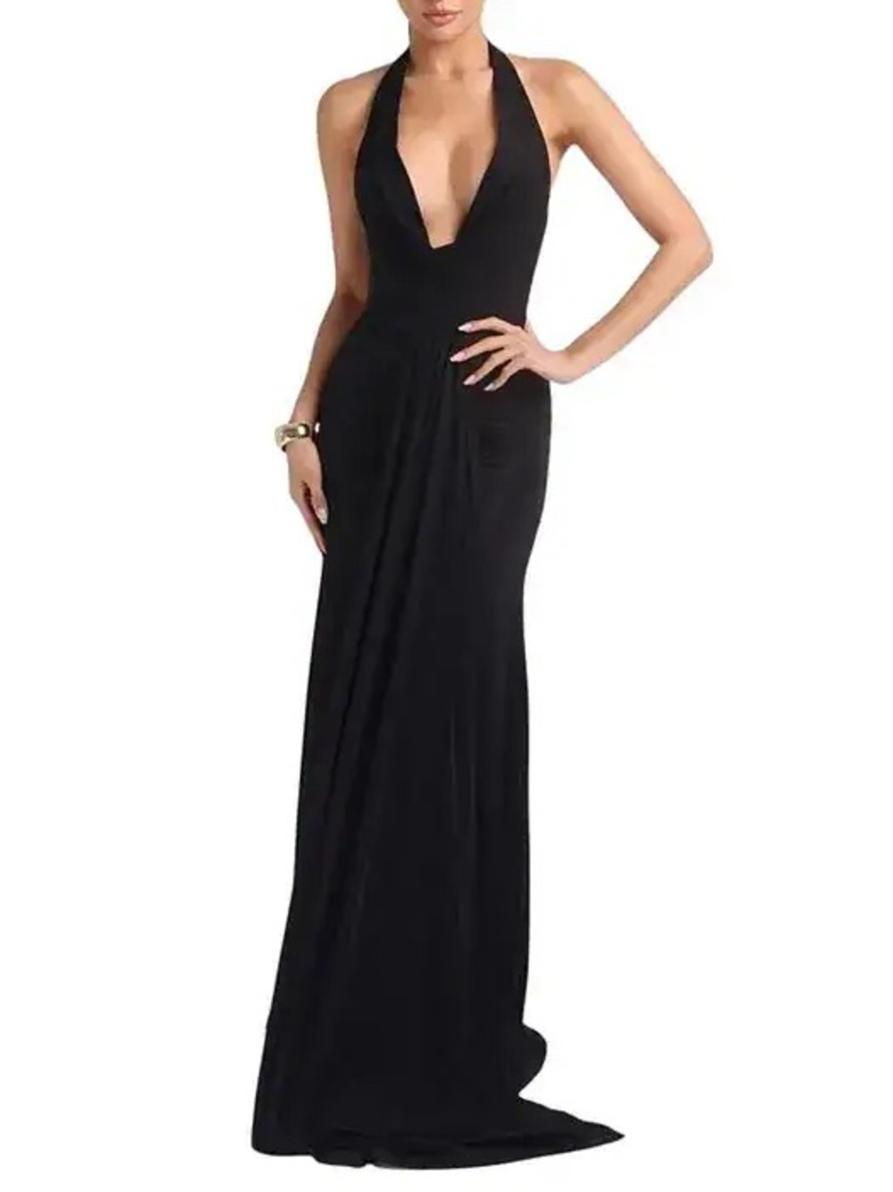 NWT Heiress Beverly Hills Classic Formal Black Cinched Halter Maxi Dress XS